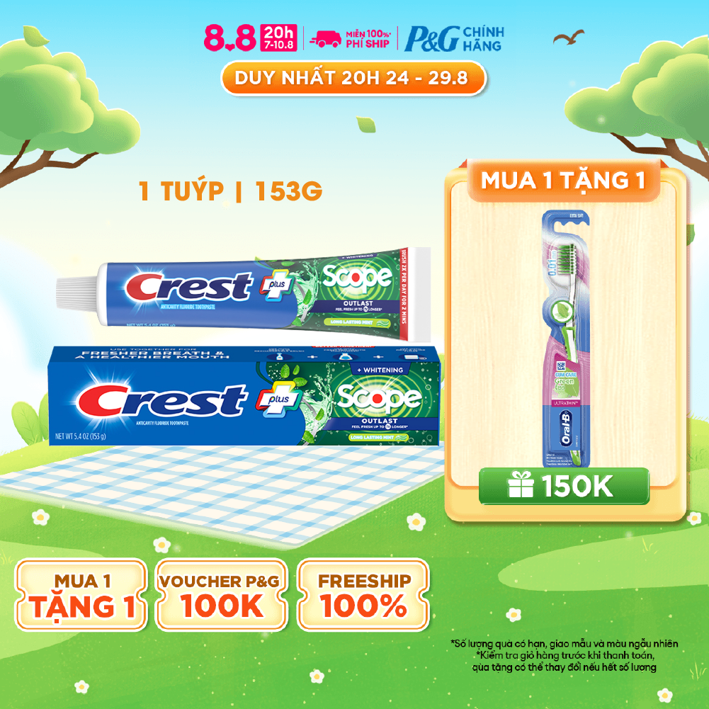 Kem đánh trắng răng Crest Complete Whitening + Scope 153g