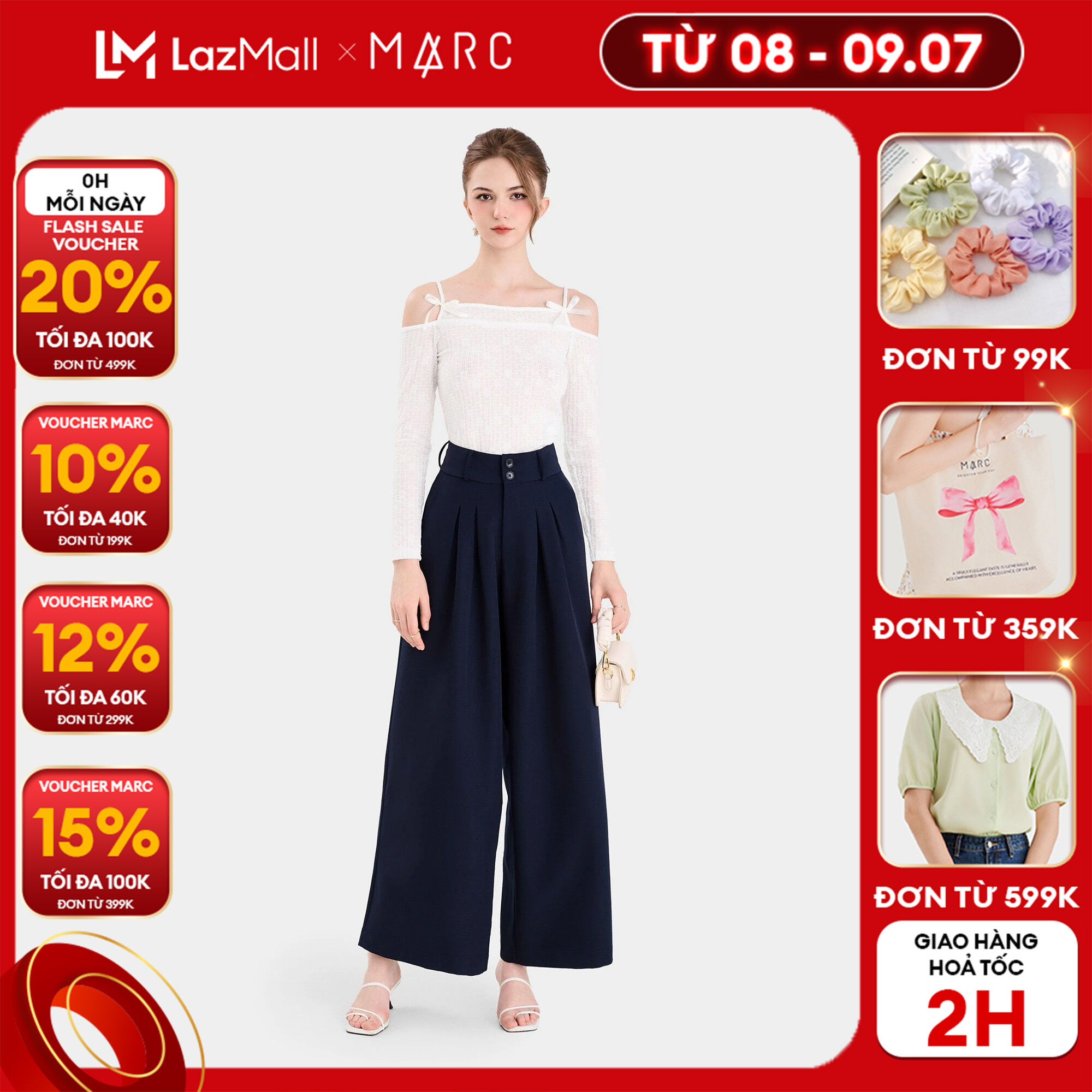 Quần dài ống suông xếp li trước cài 2 nút nữ marc fashion cbsh015824