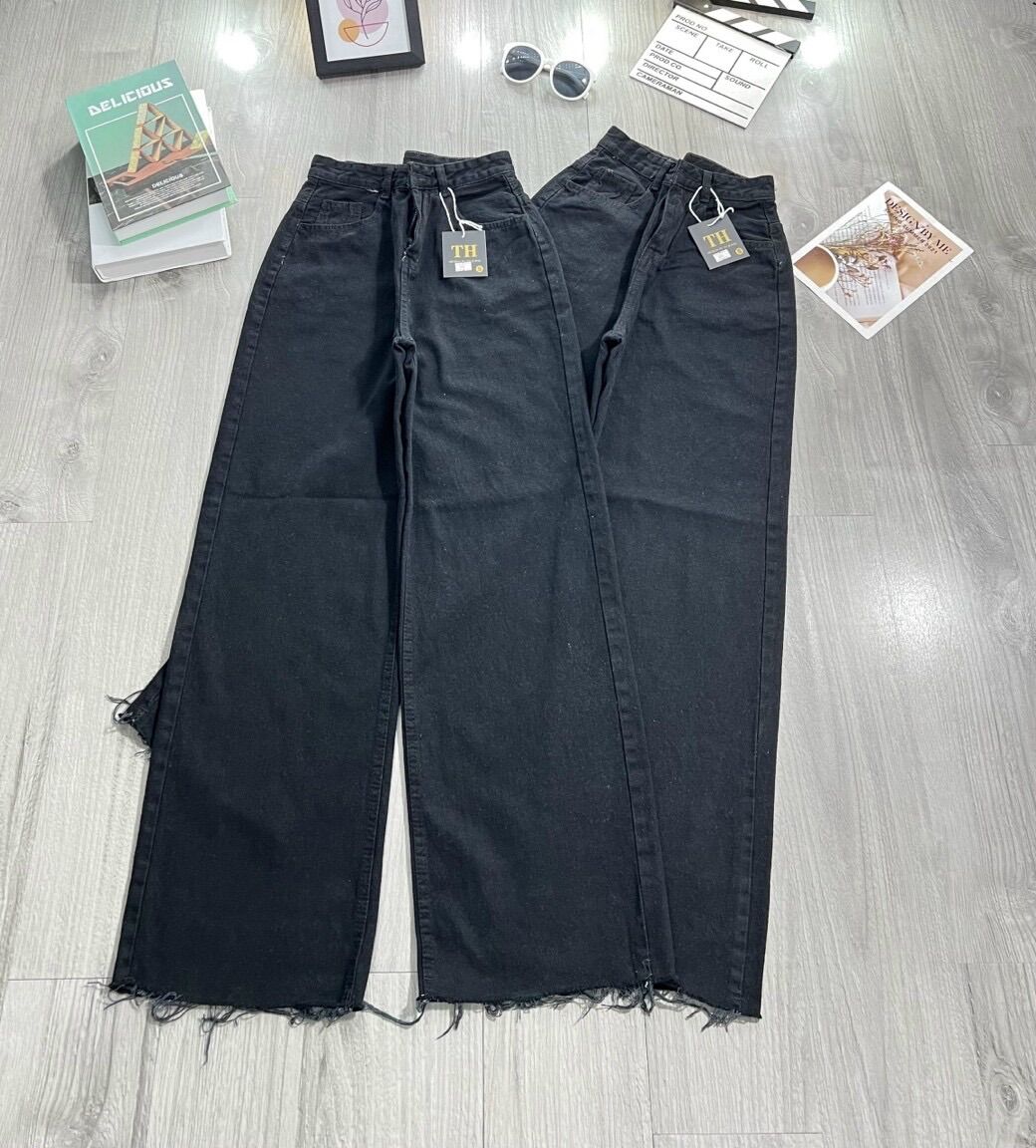 ➿baggy jeans ống rộng trơn tua lai☀️