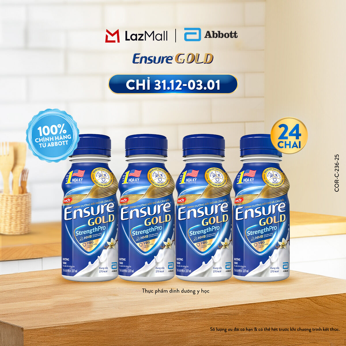 CHỈ 31.12-03.01 GIÁ TỐT MUA NGAY-SLCH Thùng 24 chai Ensure Gold 237ml