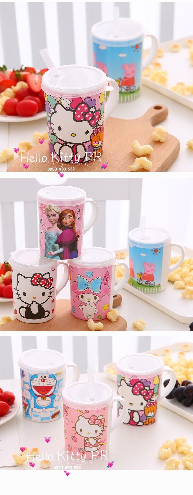 Ly nhựa melamine có nắp Hello Kitty - Doremon