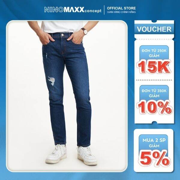Ninomaxx quần jean nam wash slim fit co giãn tốt 2207017