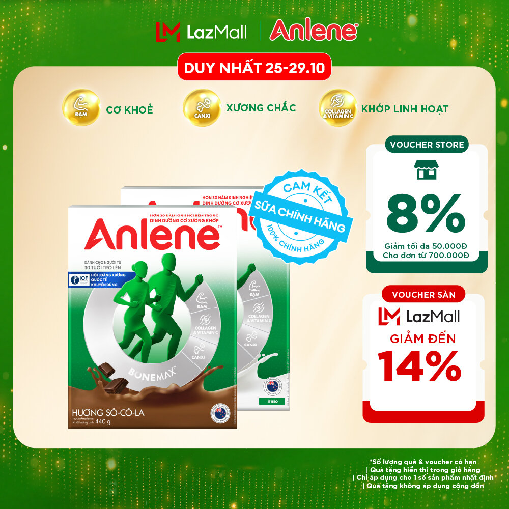 [Voucher giảm đến 26%]Combo 2 Sữa Bột Anlene Hương Vani 440G + Socola 440G