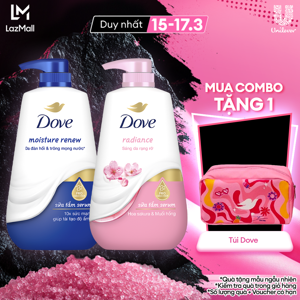 Combo 2 chai sữa tắm dưỡng thể Dove Dove Deep Moisture Dưỡng ẩm chuyên sâu và Sakura Blossoms Da mịn