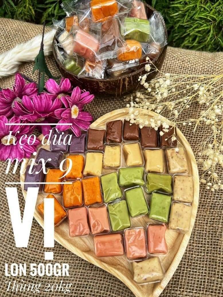 Kẹo dừa thập cẩm Bến Tre mix 9 vị 500g