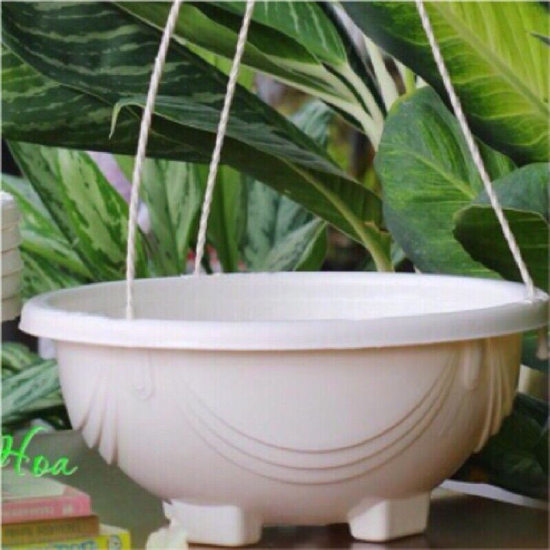 Chậu chảo treo dây nhựa trồng hoa,cây cảnh - Chậu chảo nhựa gồm chậu+dây treo
