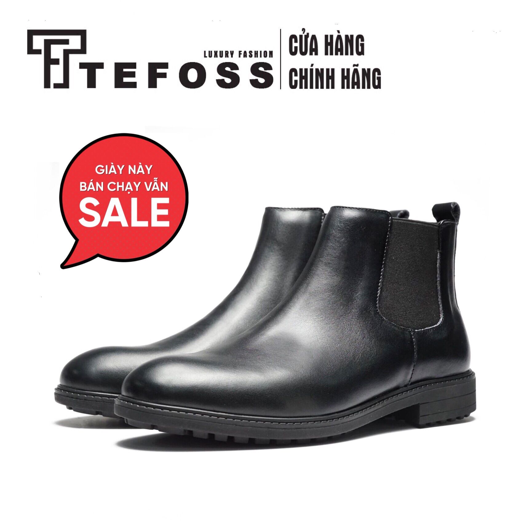 Giày Nam Da Bò Thật Da Trơn Nappa Chelsea Boots TEFOSS HN601 Cao Cổ Cao Cấp Size 38-44-Mũi tròn