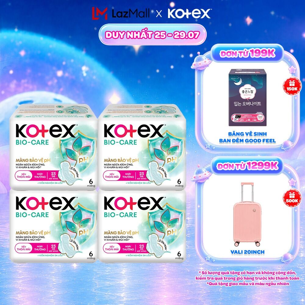 Combo 4/Combo 8 gói Băng vệ sinh Kotex Biocare Ban Ngày siêu mỏng cánh 23CM - 6 miếng/gói
