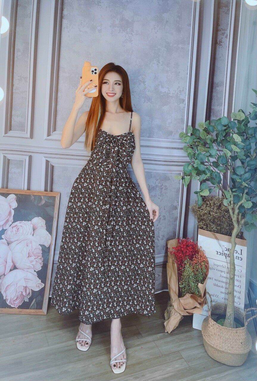 [HCM]đầm hoa nh&iacute chất vải lụa