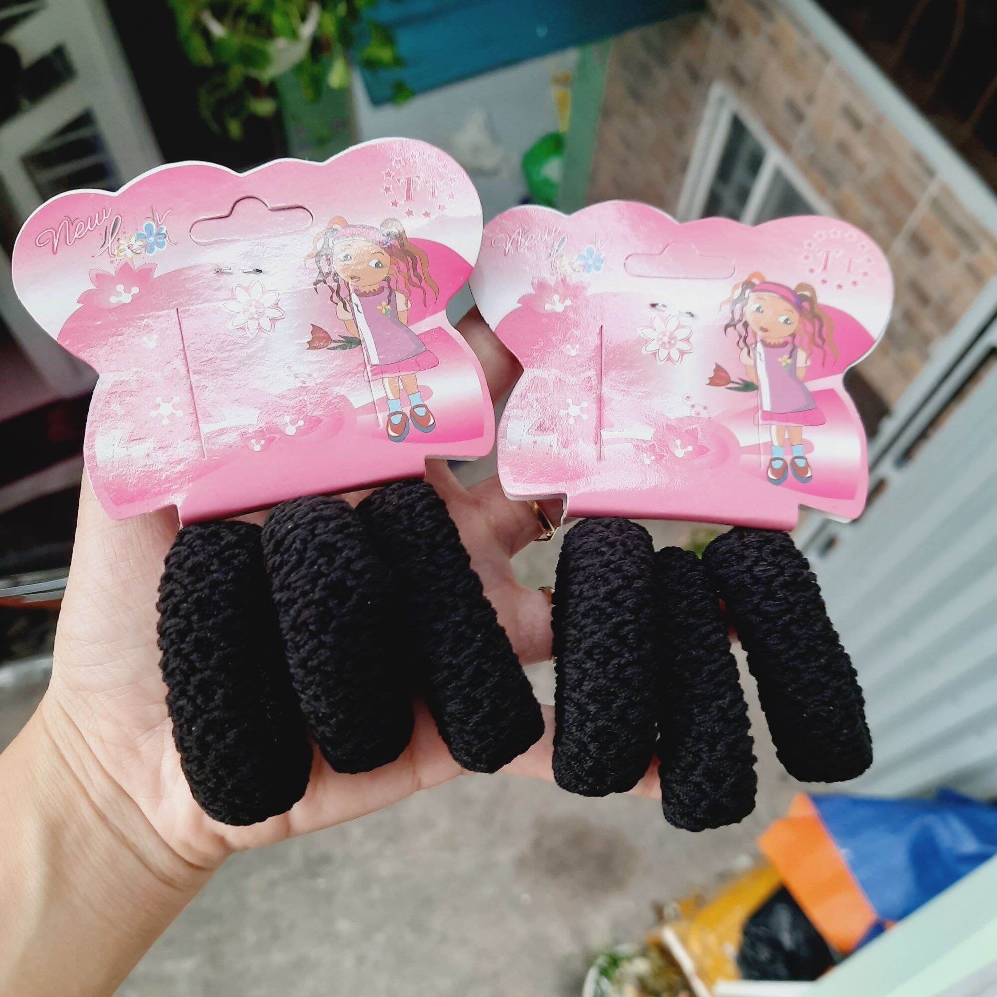 Túi 3 dây cột tóc đen họa tiết (bản 1.5cm,rộng 5cm)
