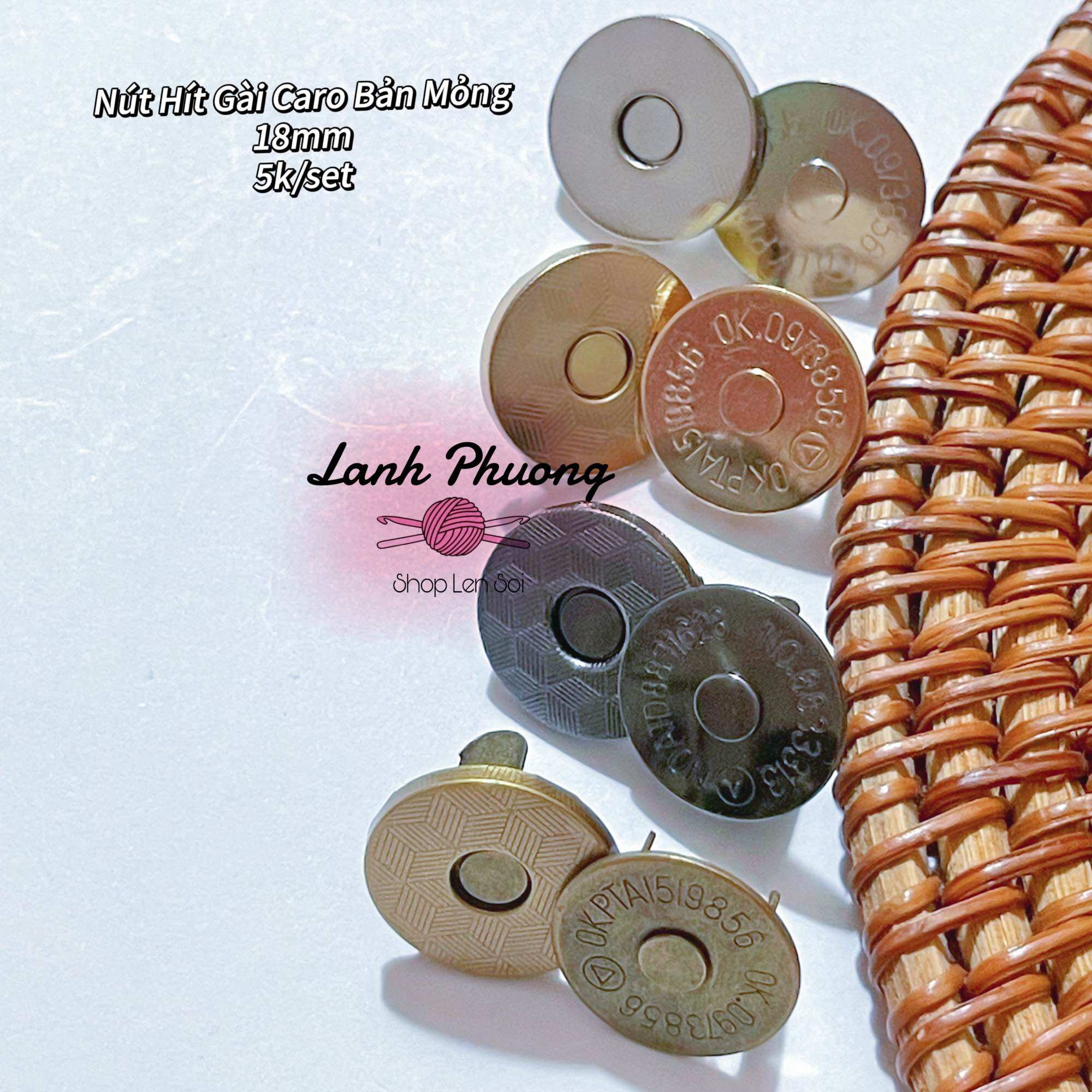 Nút hít caro bản mỏng 18mm