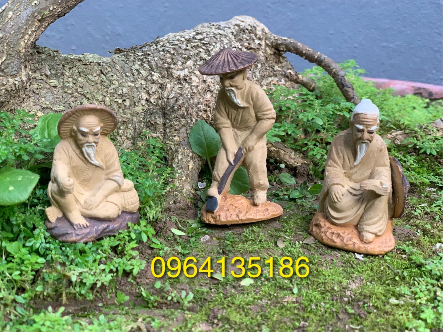 Tượng tiểu cảnh ba ông lão h8cm gốm sứ Bát Tràng