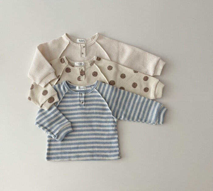 Phong Cách Hàn Quốc Unisex Cotton, Vải Bông Áo Thun Sọc Rộng Rãi Thoải Mái Cho Trẻ Sơ Sinh Và Trẻ Mới Biết Đi Mùa Xuân Mùa Thu Cổ Tròn Dài Tay Mùa