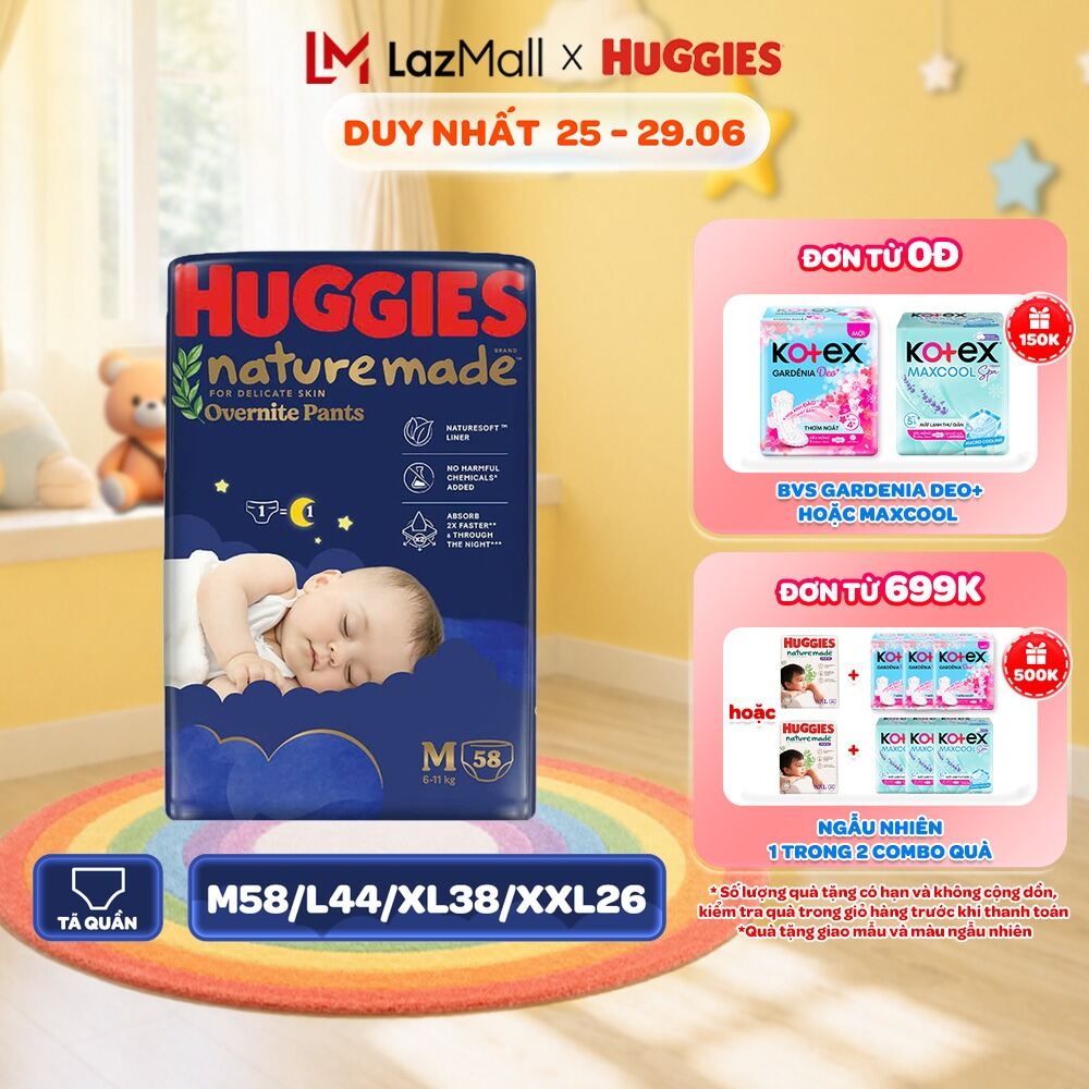 Tã quần Huggies Naturemade ban đêm M58/L44/XL38/XXL26