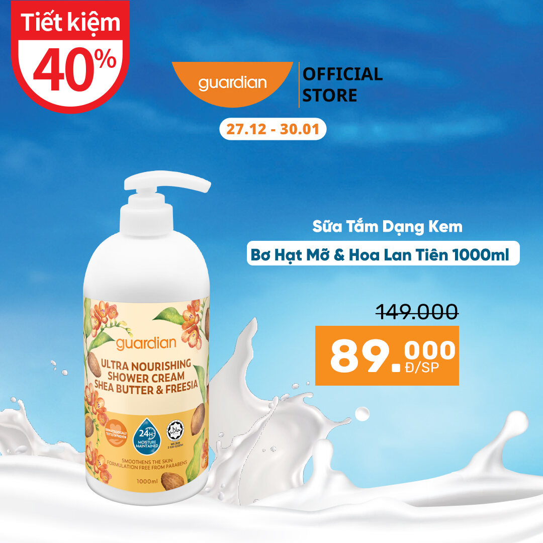 Sữa Tắm Dạng Kem Dưỡng Ẩm Guardian Ultra Nourishing Shea Butter & Freesia Shower Cream Bơ Hạt Mỡ & Hoa Lan Tiên 1000ml