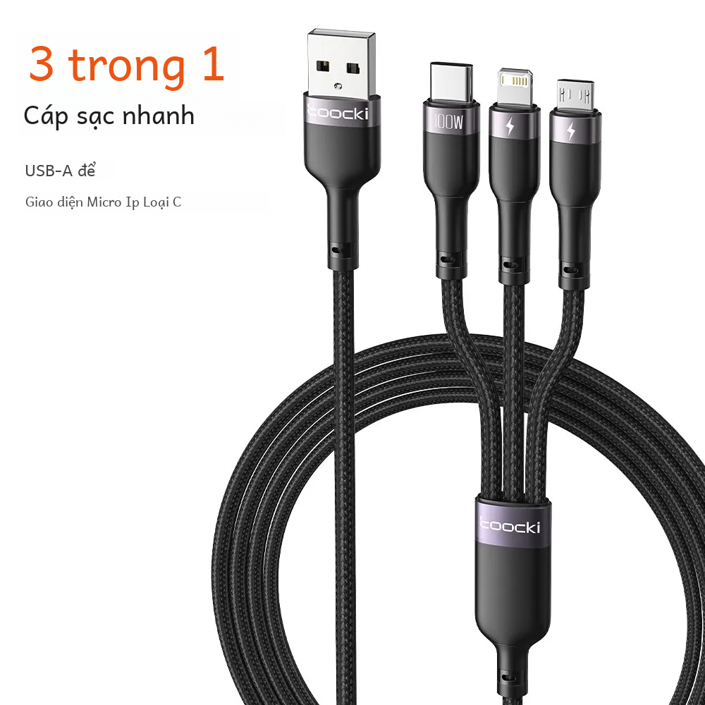 Toocki 3 trong 1 cáp usb 6a 100w micro usb loại c sạc cáp đối với iphone 14 13 12 huawei honor xiaomi 13 vivo oppo dây dữ liệu
