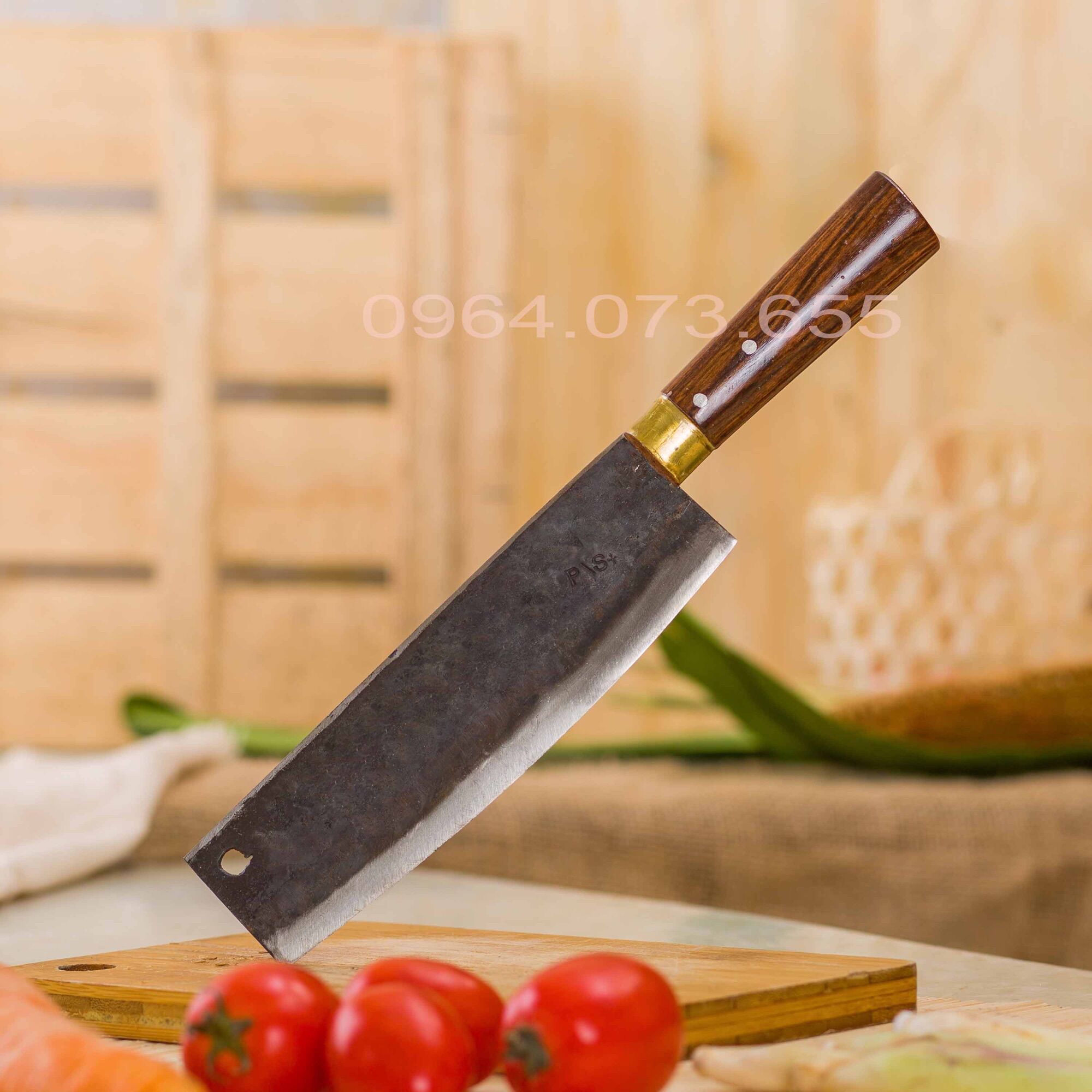 Dao thái rèn thủ công bằng nhíp đỏ t08
