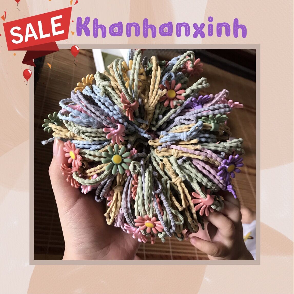 Combo 100 dây buộc tóc hoa cúc mix sẵn màu cute