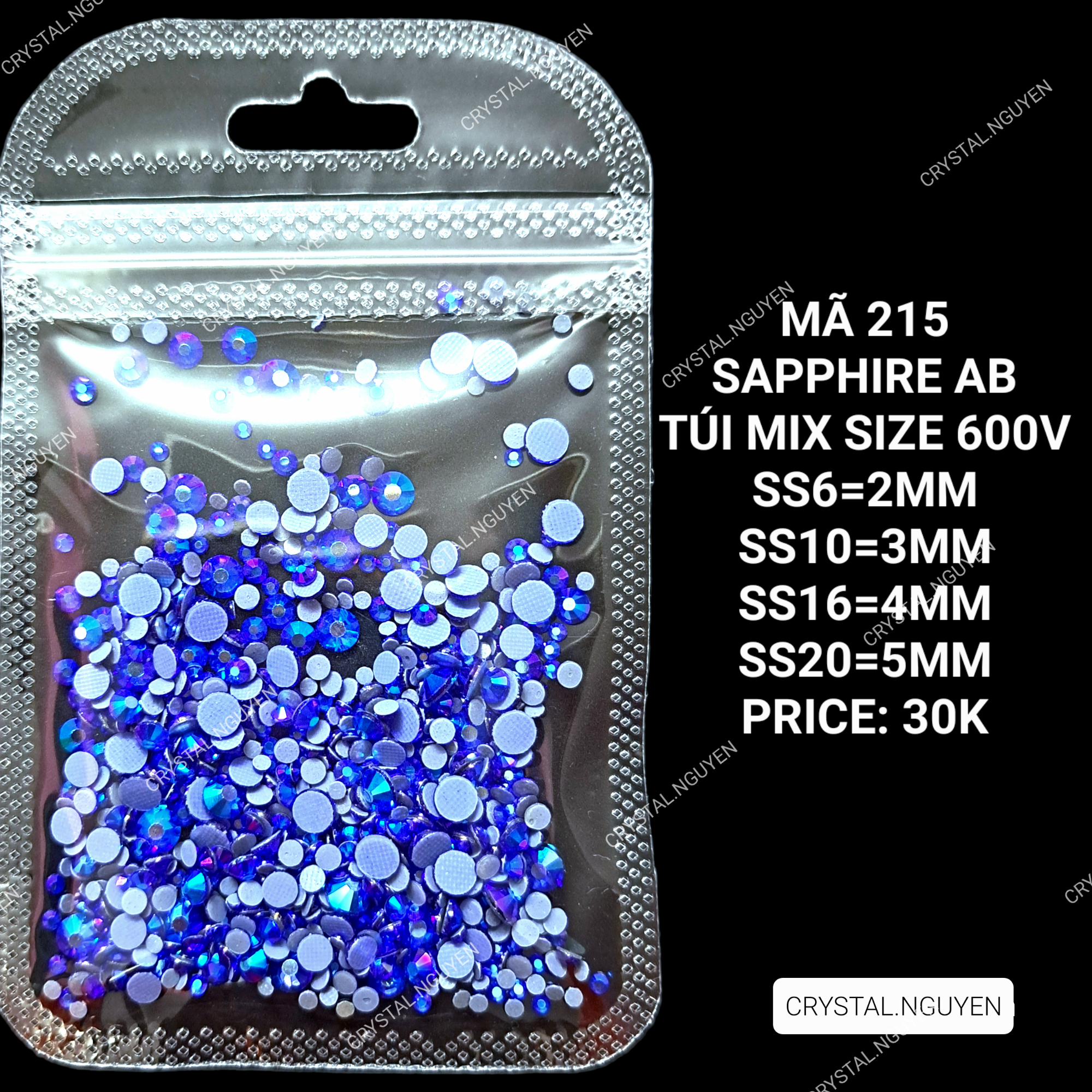 MÃ 215 SAPPHIRE AB- ĐÁ NAIL KHAY - ĐÁ TÚI MIX SIZE- ĐÁ LẺ SIZE