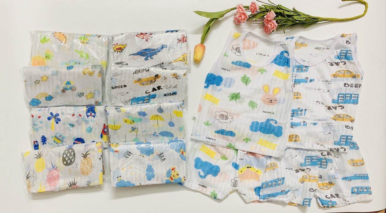 4 bộ cotton giấy ba lỗ cho bé size từ 5-7kg