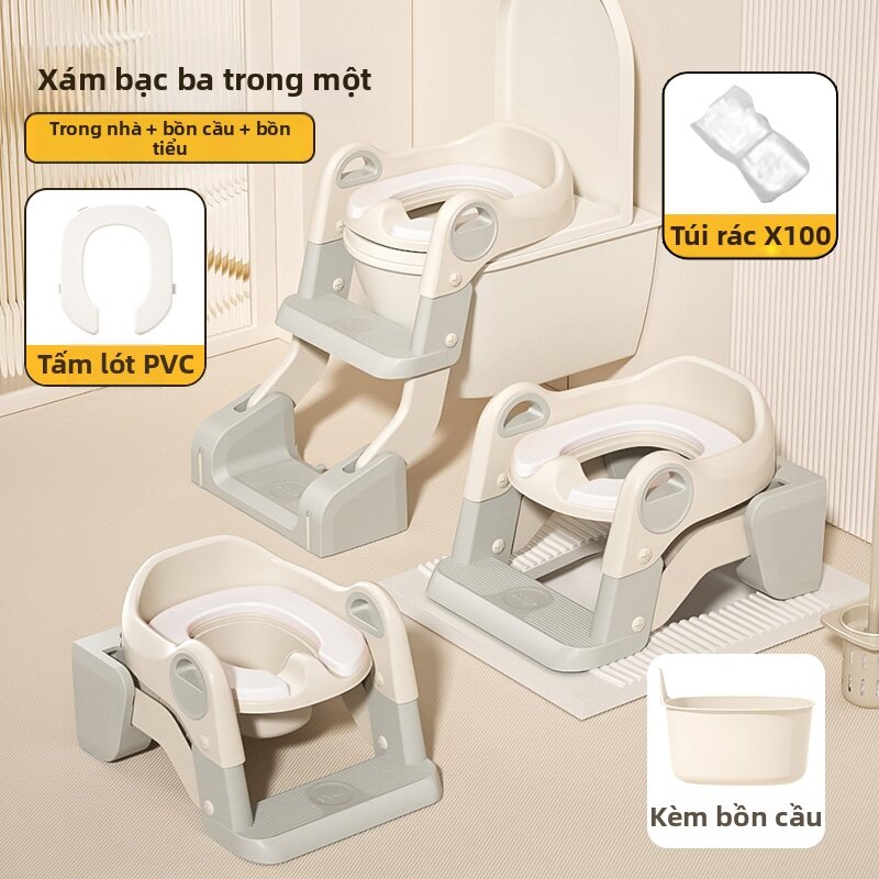 Bệ lót bồn cầu có tay vịn ghế kê chân chống trượt giúp bé tự đi vệ sinh tiện lợi