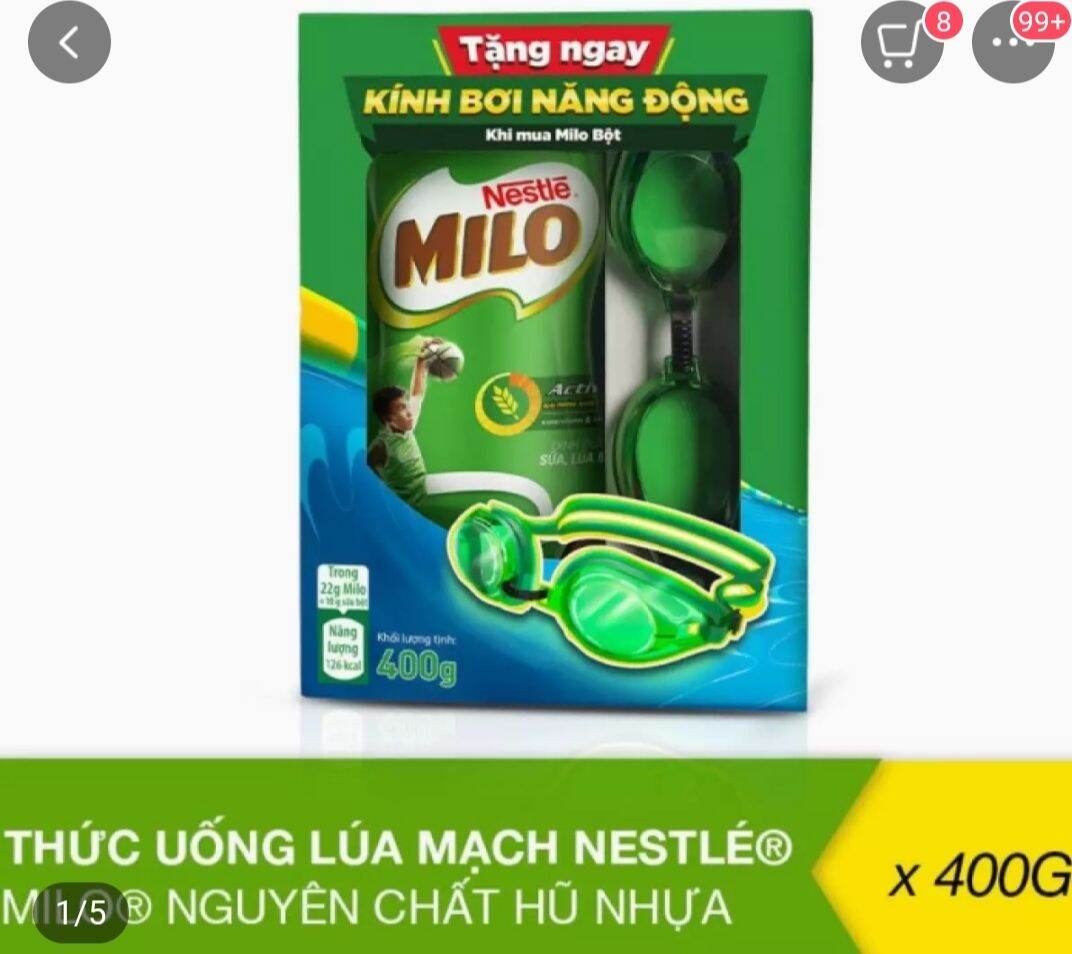 Hộp milo 400g lúa mạch tặng kính bơi cao cấp