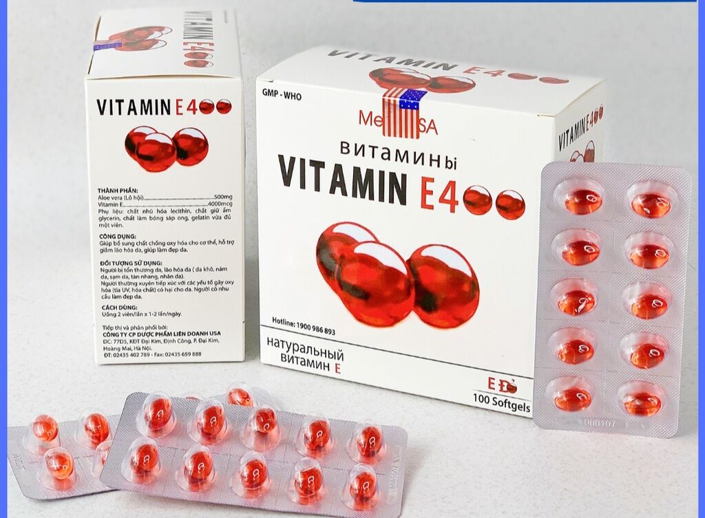 E đỏ - Vitamin E đỏ Nga. Hộp 100 viên