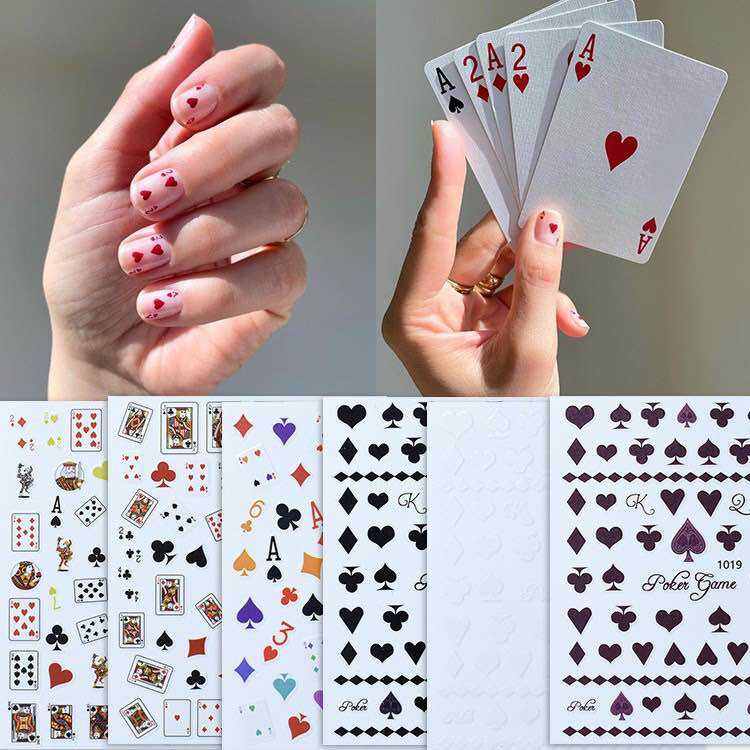 Sticker lá bài cơ rô chuồng bích đỏ đen dán móng tay nail trang trí mùa Tết sticker năm mới siêu Hot