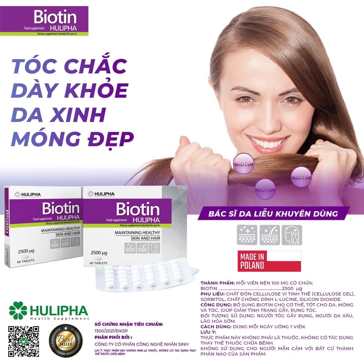 Nhà sx Ba Lan Viên uống ngăn rụng tóc Biotin- ngăn rụng tóc, khỏe da, móng