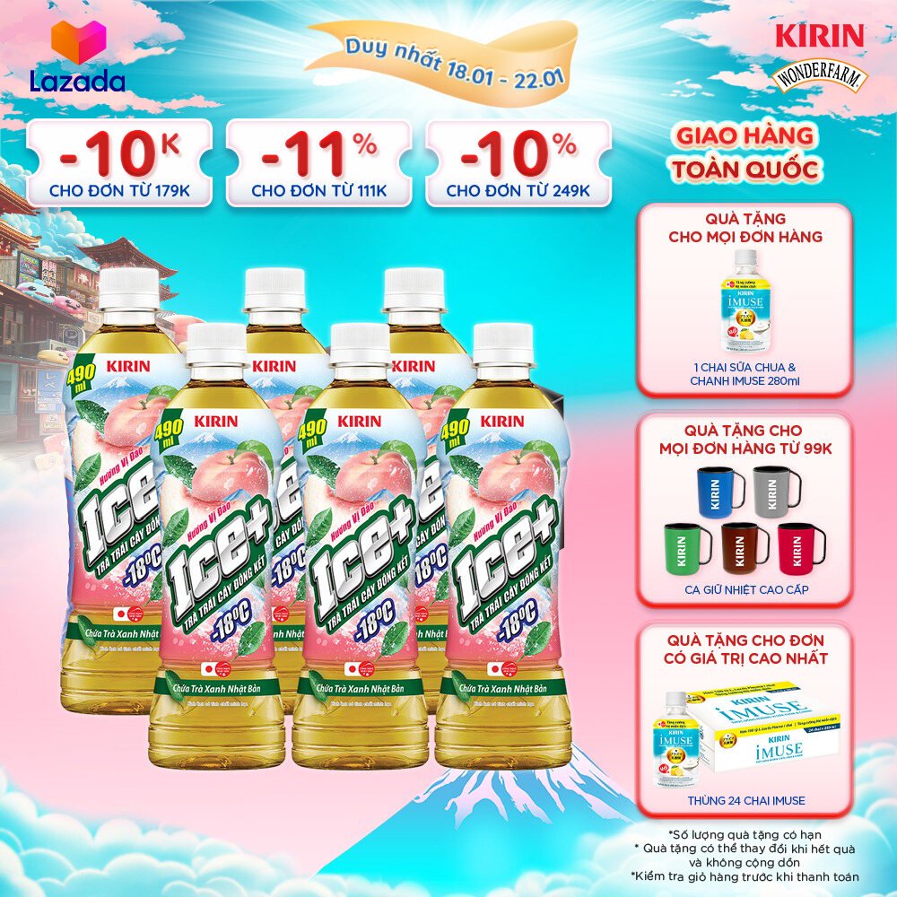   Duy nhất 25.02 - 28.02    Giao hàng toàn quốc  Lốc 6 - KIRIN Ice+ Trà Trái Cây Đông Kết - 18 độ C Hương Vị Đào 