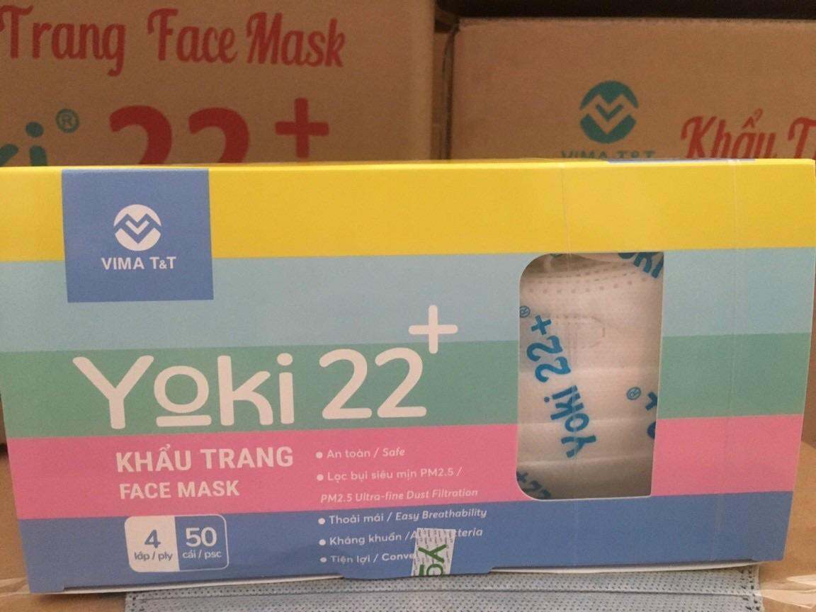 Khẩu trang Yoki 22+ vải 4 lớp dày dặn đủ màu sắc. có giấy chứng nhận kiểm định chất lượng