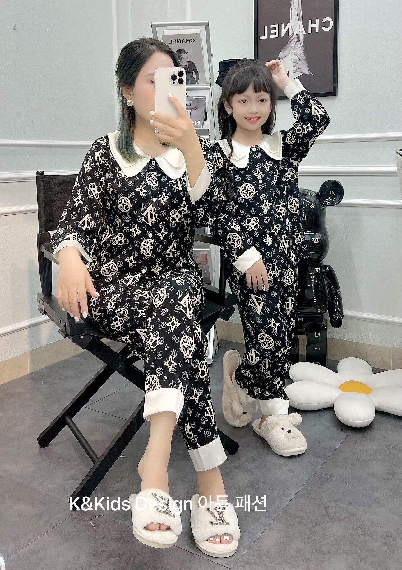 Bộ ngủ Pijama cho mẹ và bé gái chất lụa mango Size từ 17-60kg