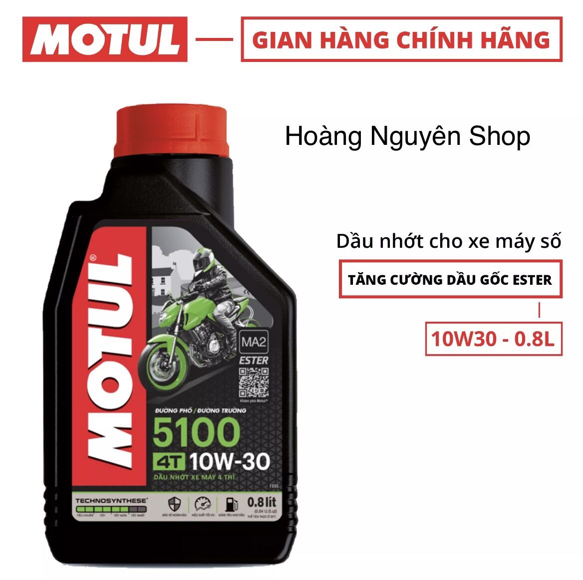 Nhớt xe số Motul 5100 10w30 800ML dành cho xe tay côn, xe số đời mới với Công Nghệ Ester cao cấp - Nhớt Motul CHÍNH HÃNG