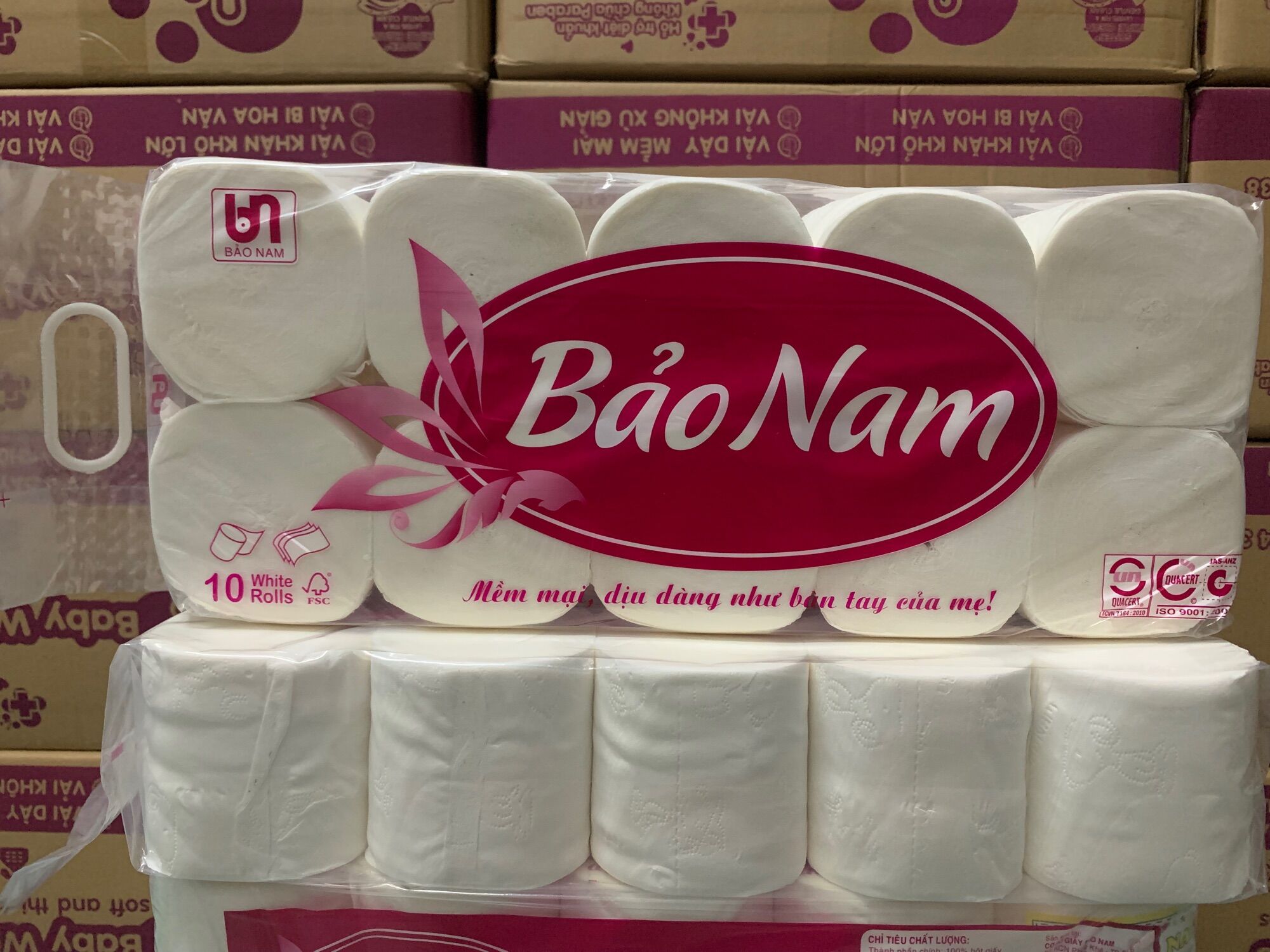 LỐC 10 CUỘN CAO CẤP KHÔNG LÕI BẢO NAM- GIẤY LỤA 3 LỚP MỀM MỊN VÀ DAI