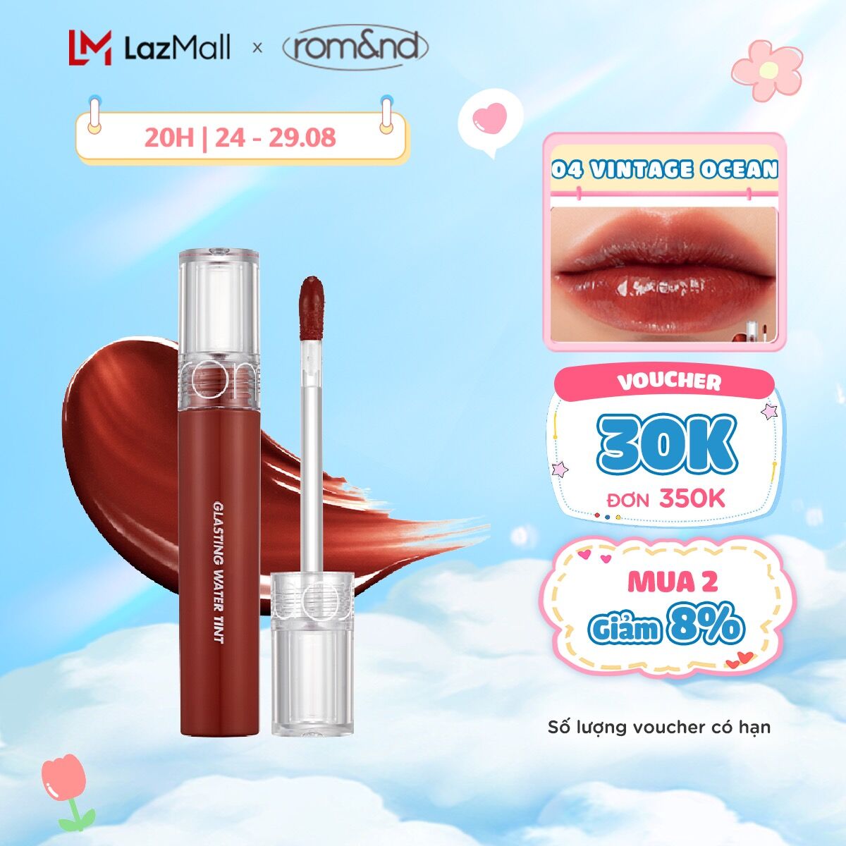 Son tint nước siêu lì, lâu trôi Hàn Quốc Romand Glasting Water Tint 4g