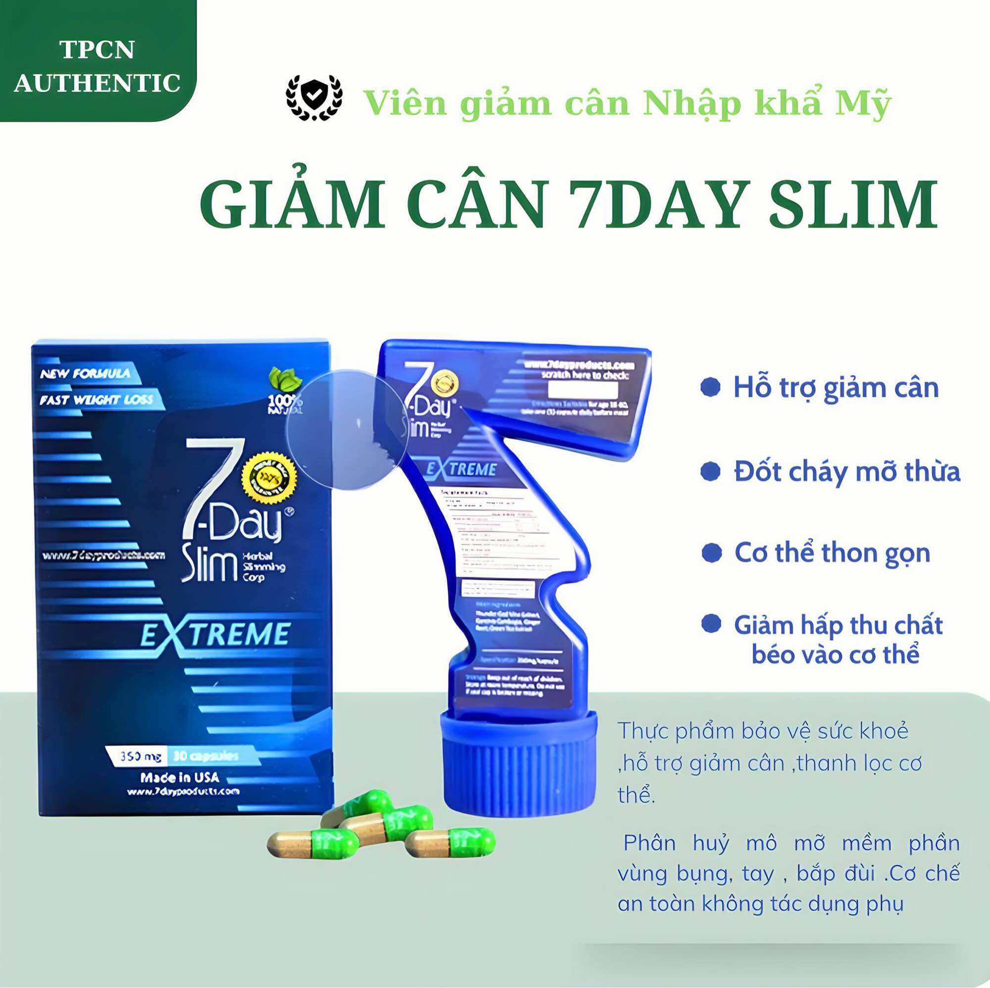  7 Day Slim - Viên Uống Giảm Cân Chuyên Sâu Nhập Khẩu Mỹ  30 Viên  giảm cực mạnh 