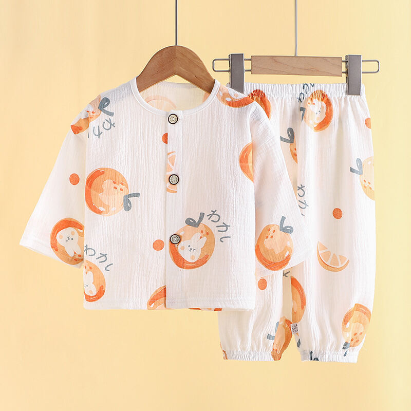  Trẻ Em Nhẹ Hai Lớp Cotton Vải Bông Quần Áo Gia Đình Điều Hòa Muslin Đồ Ngủ Bộ Chống Muỗi Quần Mùa Hè 