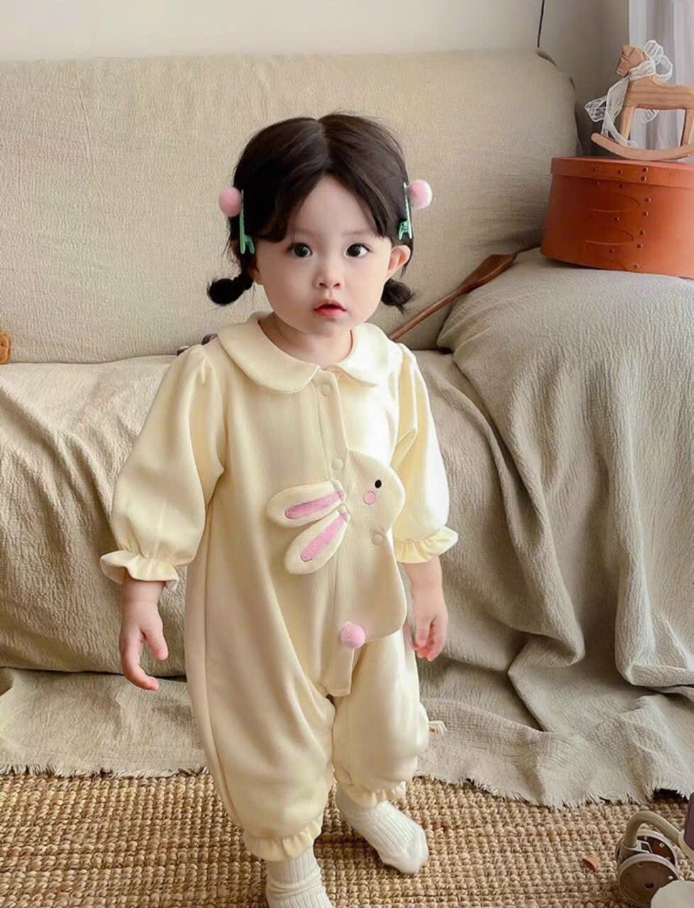 bộ bodysuit zip lông cho bé gái 2024