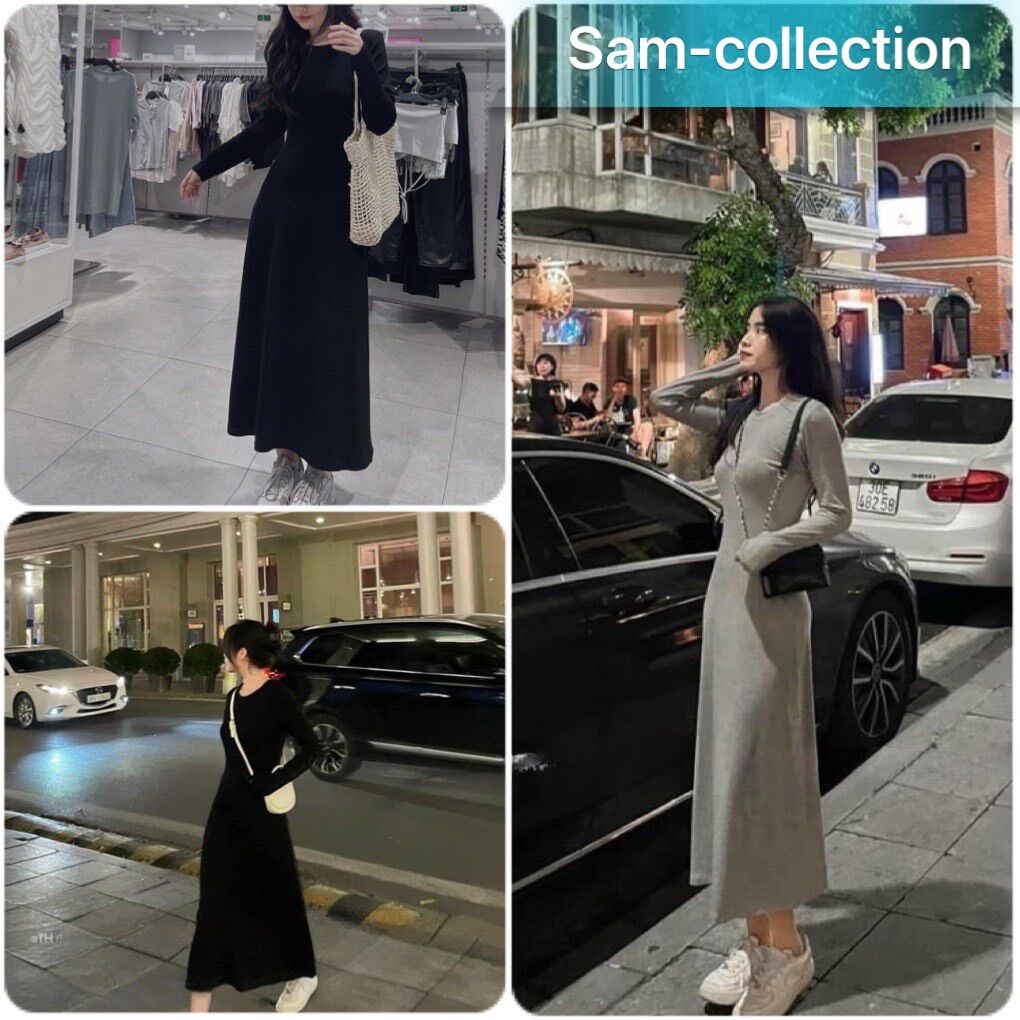 V107- Đầm cổ tròn dài tay dáng xoè 🌟Váy xoè cổ tròn dáng dài🌟freeship