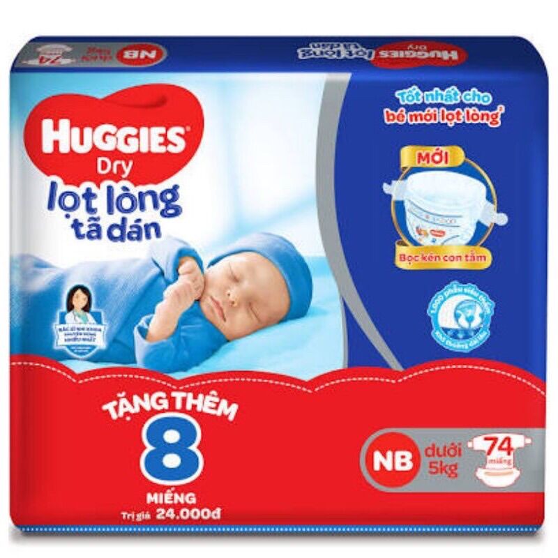 Tã dán sơ sinh huggies nb70 - gói 70 tặng thêm 6 miếng