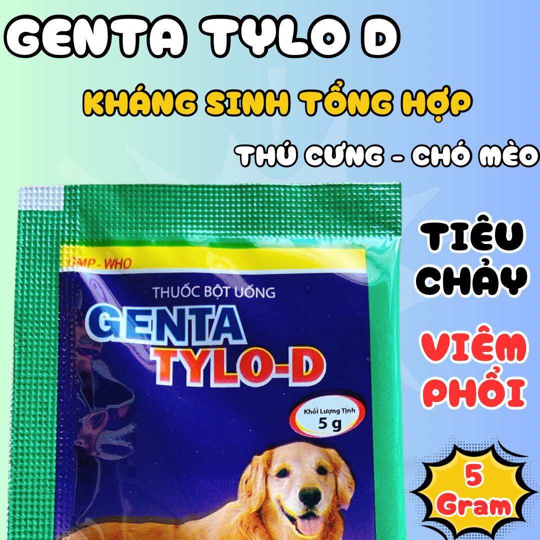 Genta Tylo D tiêu chảy, viêm phổi chó mèo gói 5gram