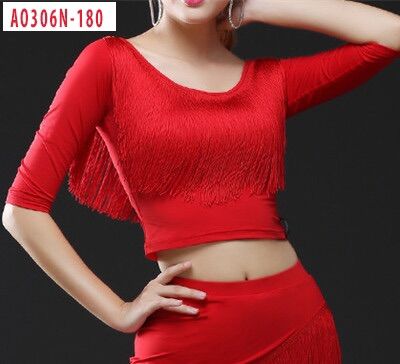 Áo khiêu vũ bơ áo croptop thun co giãn phối tua ao306n
