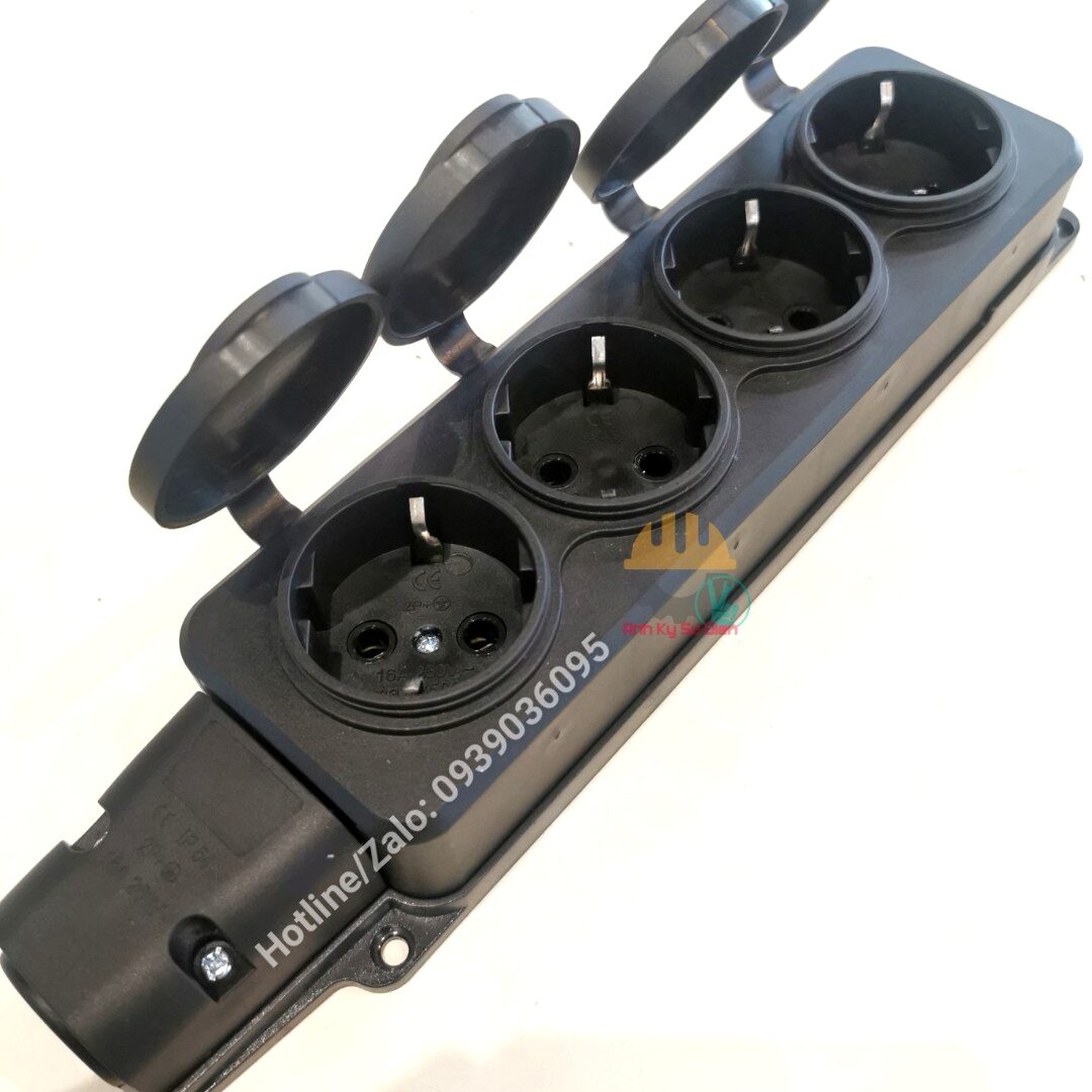 Ổ power plug waterproof outdoor 4 ổ plug type Schuko-European Standard & Korea-parameters IP54 16A 250V 3500W type F