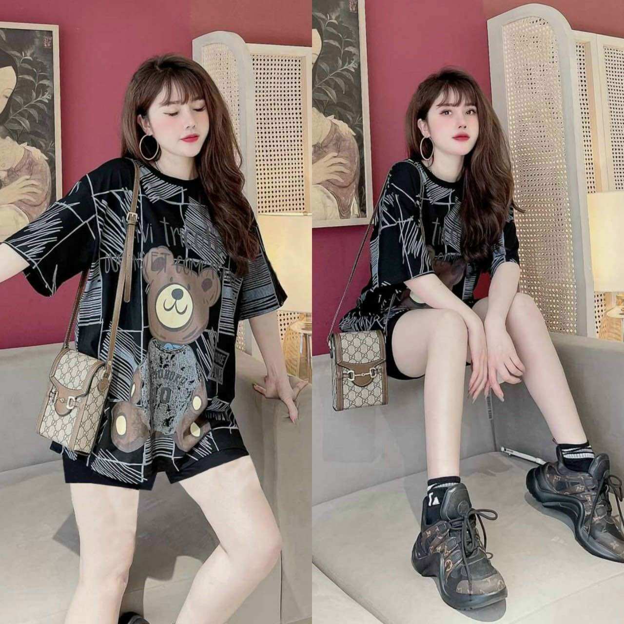 SÉT BỘ SHORT COTTON THUN LẠNH PHỐI HOẠ TIẾT 3D