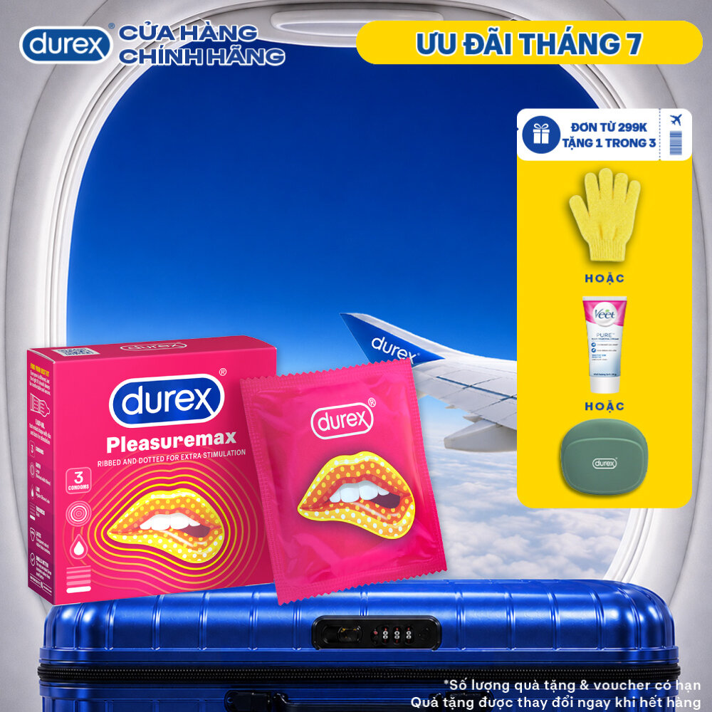 Bao cao su Durex Pleasuremax gân gai tăng khoái cảm (size 56mm, 3 bao/hộp)