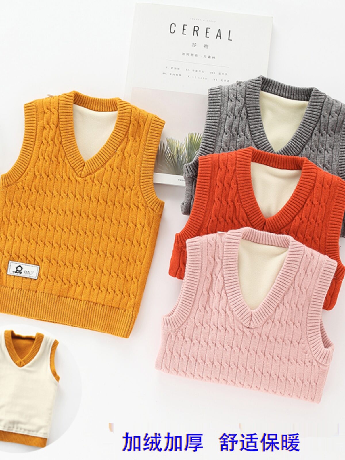  Áo Len Em Bé Áo Ba Lỗ Áo Len Lông Cừu Dày Dặn Trẻ Sơ Sinh Bé Trai Gái Mẫu Mới Thu Đông Chui Đầu Lót Lông Áo Gile Dệt Kim Cổ Chữ V 