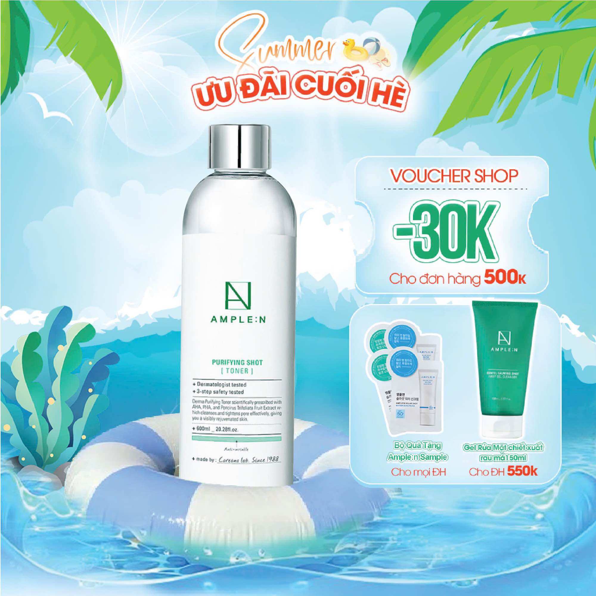 Nước hoa hồng làm sạch da se khít lỗ chân lông ample:n purifying shot toner 600ml