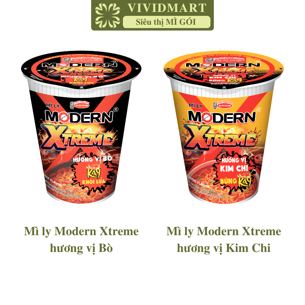   LY LẺ  - ACECOOK - Mì ly Modern Xtreme 2 vị: Bò Kim chi Mì ly Modern Xtrem ăn liền Mì ăn liền Modern Xtreme  65g ly  