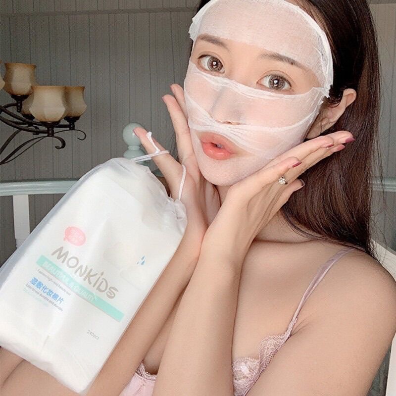 240 miếng bông tẩy trang Monkids mềm mại, loại bông tẩy trang sử dụng làm lotion mask nhiều trên các video clip tiktok