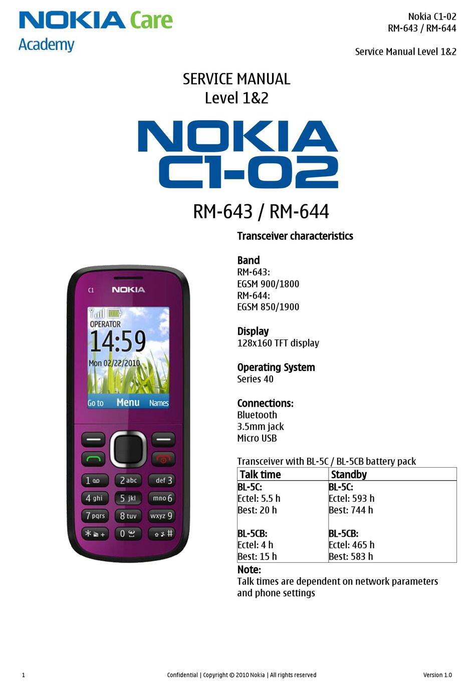 NOKIA  C1-02 (1sim) màn hình  sắc nét, sóng mạnh, pin 5c dùng 5 ngày/đủ phụ kiện